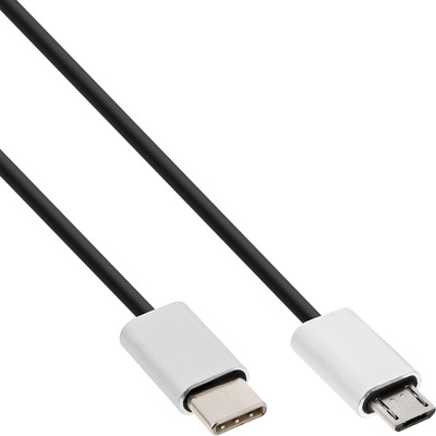 InLine® USB 2.0 Kabel, USB-C ST an Micro-B ST, schwarz/Alu, flexibel, 1,5m (Produktbild 1)