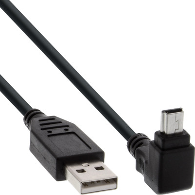 InLine® USB 2.0 Mini-Kabel, ST A/Mini-B ST (5pol) oben abgew. 90°, schwarz, 2m (Produktbild 1)