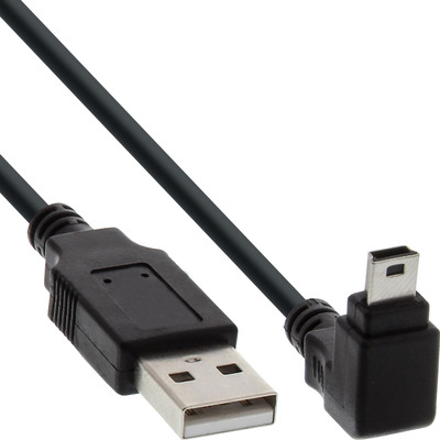 InLine® USB 2.0 Mini-Kabel, ST A/Mini-B ST 5pol, unten abgew. 90°, schwarz, 0,5m (Produktbild 1)